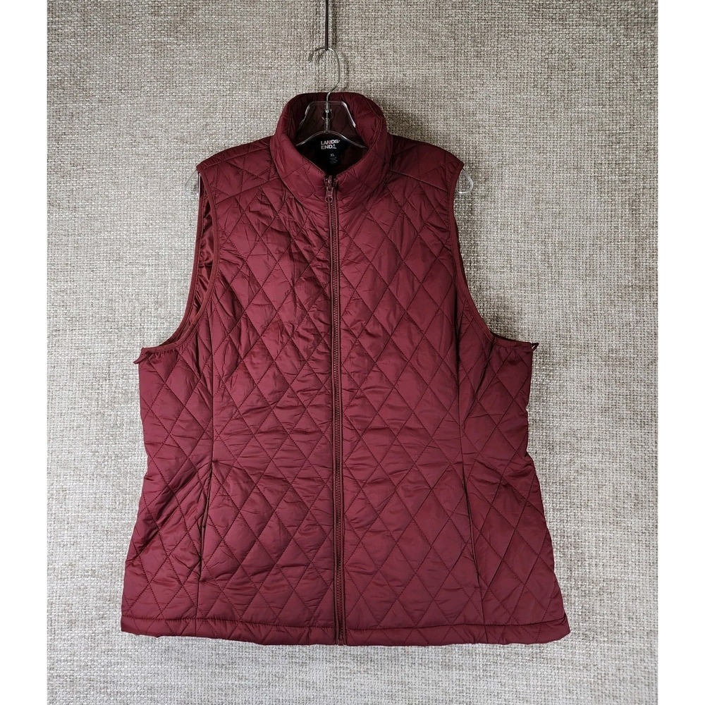 Lands‎ End Quilted Puffer Vest Womens XL Red Full-Zip Pockets Outdoor Nature